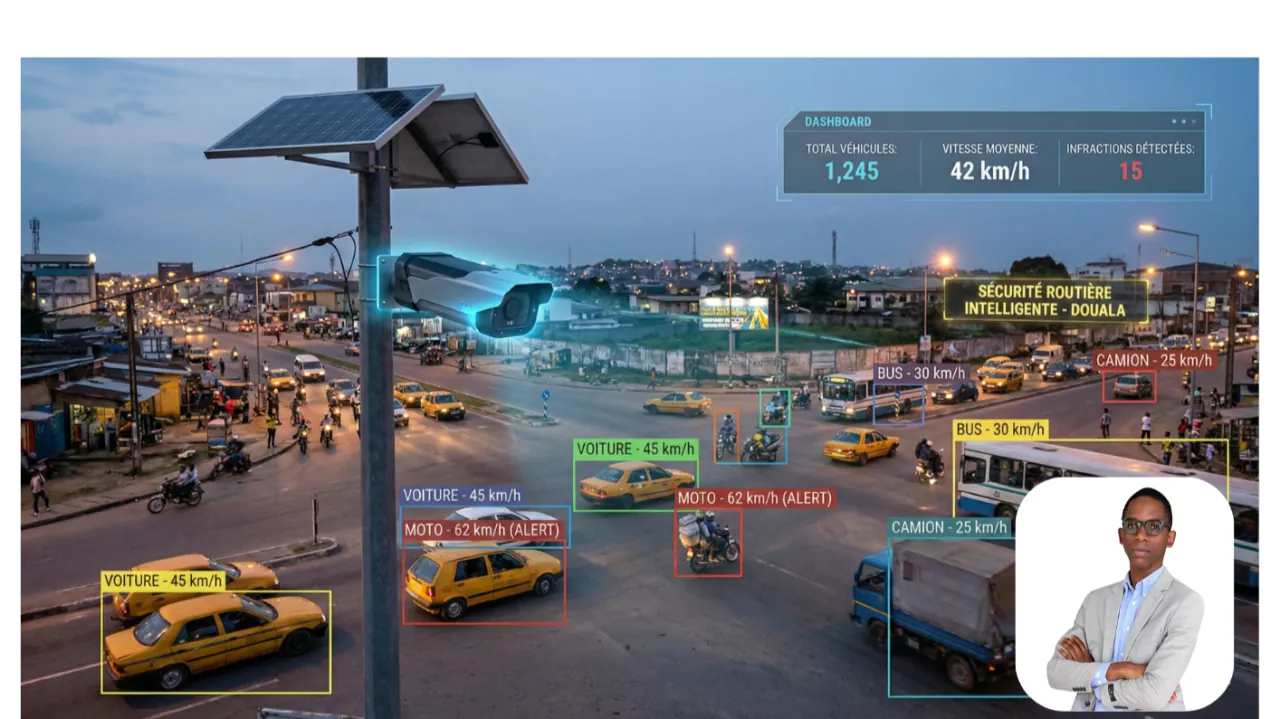 An AI-powered dashboard showing real-time road traffic analysis and object detection.